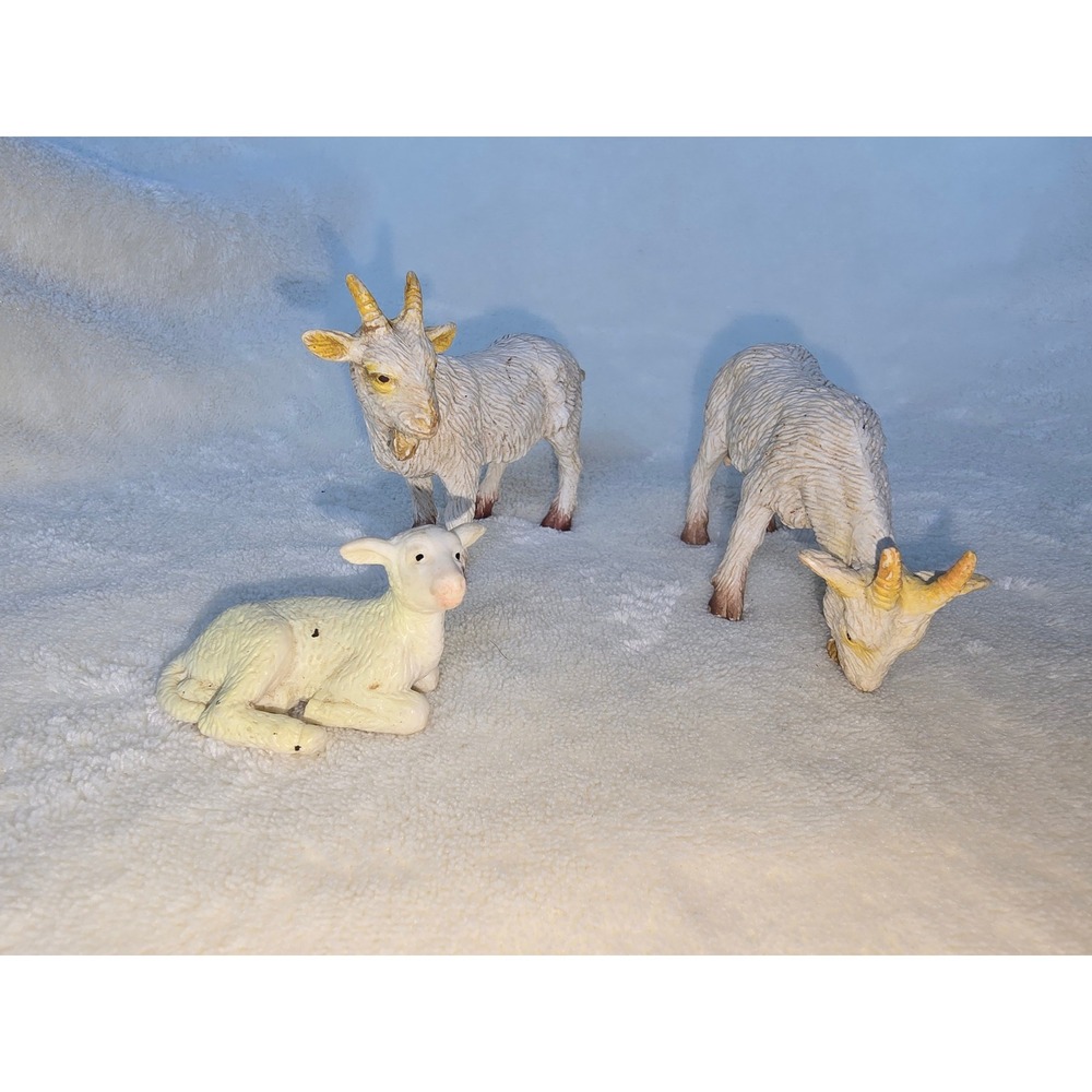 Vintage Bullyland Goats and Schleich Lamb Plastic Farm Animal Figurine Set 3pc